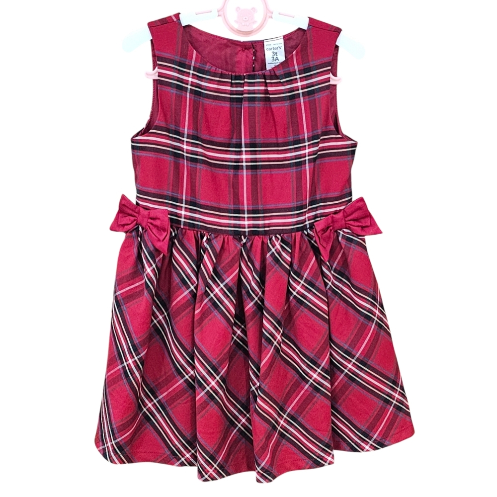 Carter's Toddler Girl Plaid Sleeveless Dress with Side Bow Details - Size 3T